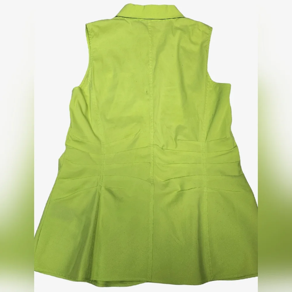 Lafayette 148 Blouse Top Sz 6 Georgina Sleeveless Button Up Ruched Neon Green - Picture 4 of 8